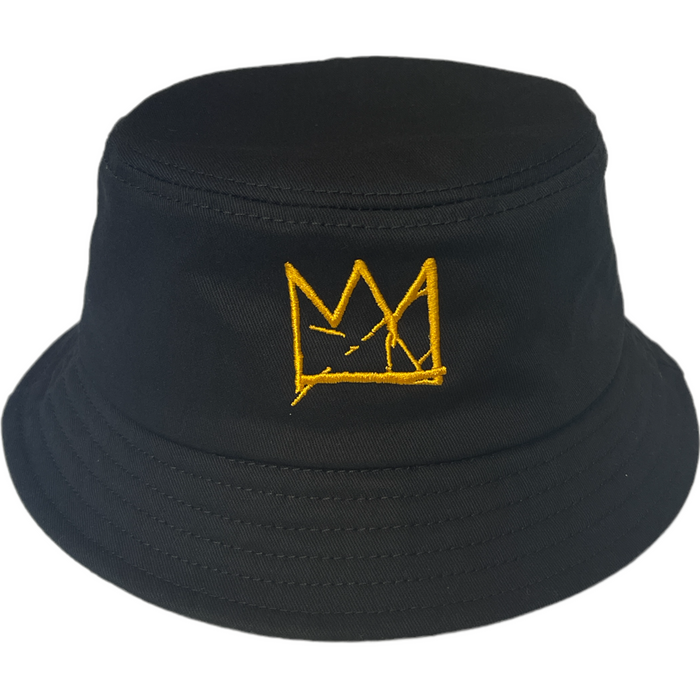Basquiat "Crown" Embroidered Bucket Hat, Black