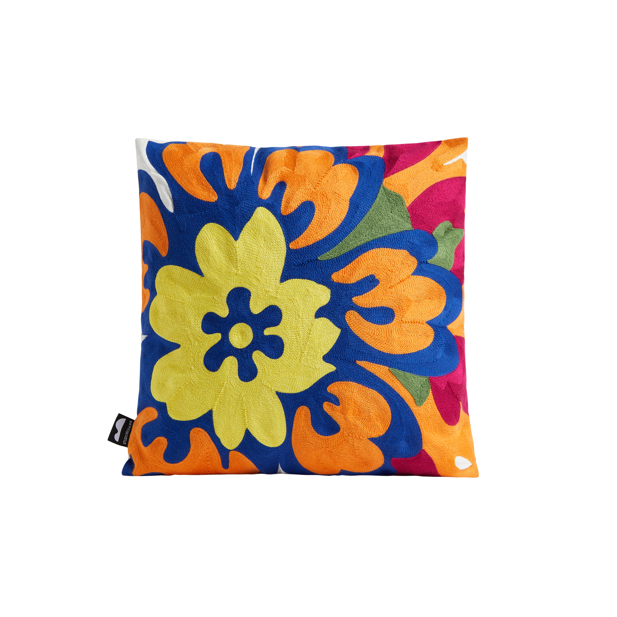 Mickalene Thomas Flower Embroidered Throw Pillow on Ivory